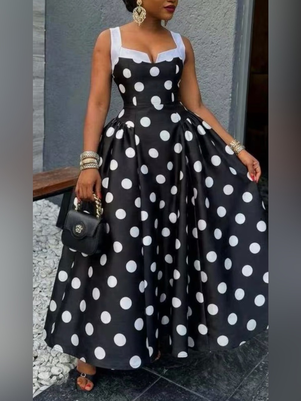 Classic Black & White Polka Dot Fit-and-Flare Dress
